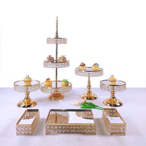 Other Bakeware Gold 7-8pcs Electroplate Metal Crystal Cake Stand Set Display Wedding Birthday Party Dessert Cupcake Plate RackOther