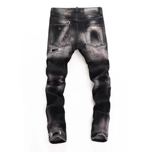 Ny svart dsq heta försäljning män jeans hål ljus blå mörk grå euro varumärke man långa byxor byxor streetwear denim mager smal rak cyklist jean d2 toppkvalitetsmärke