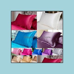 Christmas Solid Color Silk Pillowcases podwójna poduszka Case Wysokiej Jakości Charmeuse Satin Er Pościel Drop Dostawa 2021 Home Tekst