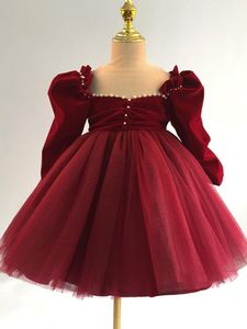 Girl's Dresses 1St Birthday Dress For Baby Girls Long Sleeve Party Born Christmas Red Clothing Sequin Tulle Toddler Christening Gowns
