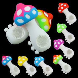 Mushroom Silicone Hand Oil Burner Smoking Pipes Dab Rig Accessories Colorful Small Spoon Pipe