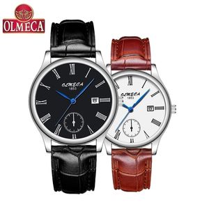 OLMECA Hot Selling Fashion Men&Women Watch Luxury Couple Wristwatches Waterproof Watches Leather Strap Watch Relogio Masculino T200409