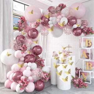 Macaron Rosa Ballon Girlande Bogen Kit Hochzeit Geburtstag Ballon Geburtstag Party Dekor Mädchen Baby Dusche Latex Konfetti Ballon 220523