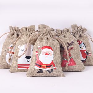 Jumbo Burlap Cotton Canvas väskor Jul Santa Claus Anpassa Candy Bag Christmas Gift Pouch Ornament för Home DHL