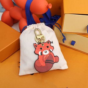 Designer fox Keychain high qualtiy leather Keyring Fashion Purse Pendant Car Chain Charm Brown Flower Mini Bag Trinket Gifts Accessories aid44a