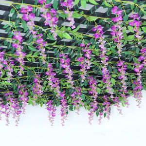 2 M Wisteria Sztuczny Kwiat Work Vine Wesele Arch Dekoracji Roślin Rattan Trailing Fake Fake Wall Decor Garland