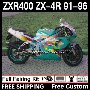 Fairings Kit för Kawasaki Ninja ZX4R 400cc ZXR-400 1991 1992 1993 94 95 96 BODY 12DH.76 ZXR 400 CC ZX-4R ZX 4R COWLING ZXR400 91 92 93 1994 1995 1996 BOODWORW CYAN VIT