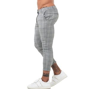 Spodnie gingtto chude elastyczne chinos Slim Fit Mens Casual Spit kratę Check Spodnie Mężczyźni 220705