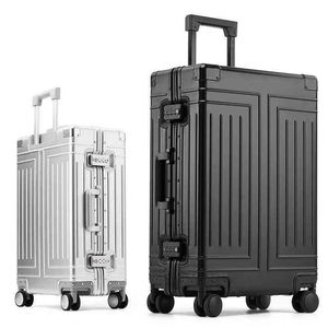 The New AllAluminumMagnesium Alloy Metal Luggage SuitcaseSize Plain Unisex Business Trolley Case Password Box J220707