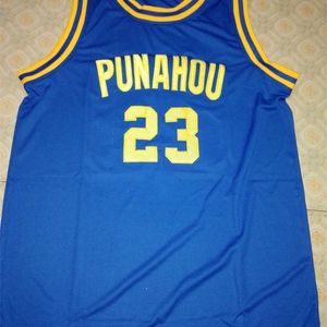 Xflsp BARACK OBAMA #23 PUNAHOU HIGH SCHOOL BLU, Maglie da basket bianche Bianco Viola Giallo cucite personalizzate