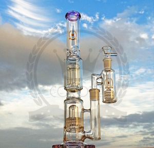 Renkli Cam Bong 16 inçlerde nargile uzun su borusu dab yağ teçhizatı bongs ağır büyük pembe mor beher boru