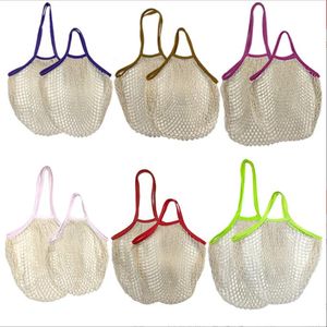 Shopper Tote Shopping Bags Handbag Kitchen Storage Bag Home Vegetables Organizer Mesh Net Woven Cotton Pouch Portable Short Handle Reusable Fruit B8205-2