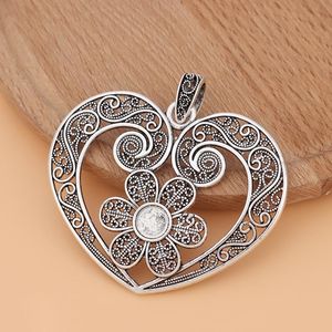 Collane con pendente 5 pz/lotto Argento Tibetano Grande Cavità Filigrana Fiore Cuore Pendenti con Ciondoli Per La Collana Creazione di Gioielli AccessoriPendente