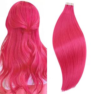 Silky Straight Highlight Pink Tape in Extensions Real Human Hair Skin Weft Tape Hairpieces For Fashion Women Inch