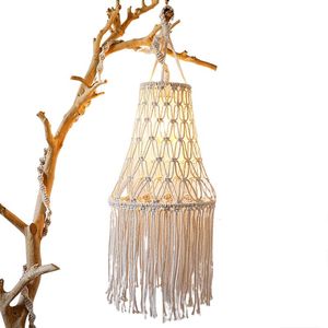 Dekorativa föremål Figurer Macrame Lamp Shade Boho Pendant Light Cover Chandelier Lampskärm Lätt att installera handvävd för Living Roomde