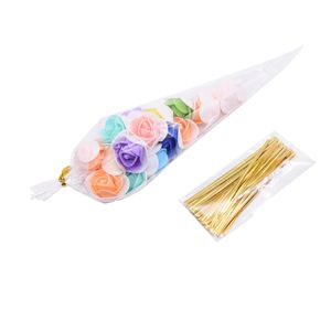 Clear Cellophane Packing Bag Transparent Cone Candy For DIY Wedding Birthday Party Favors Bag Popcorn Plastic Bags 50Pcs Set
