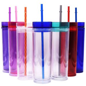 16oz water cups Double Wall 500ml Tumbler Coffee Drinking Plastic Sippy Cup With Lid Straws 24OZ straight Straw cup Clear