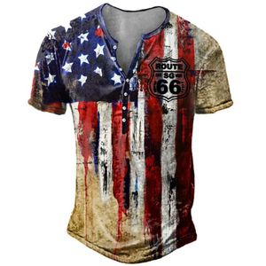 Camisetas masculinas de verão de t-shirt de manga curta de verão pescoço redondo 66 bandeira de impressão de rota de tamanho gráfico t de camisola