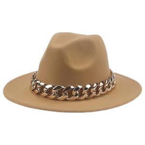 Mulheres chapéus de luxo larga borda grossa corrente de ouro fascinador bege chapéus para homens mulheres panamá capa de cowboy fedora chapéus sombrero hombre 220517