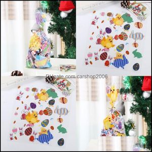 Gift Wrap Event Party Supplies Festive Home Garden Rabbit Colored Eggs Packaging Bags Chick Pattern Transparent Opp Flat Mouth Packing Bag