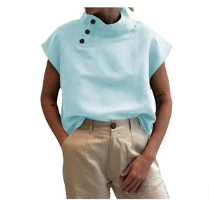 Celmia elegante algodão tops 2022 Summer Manga curta Mulheres blusas Moda Ladies Botão Camisas Sólidas