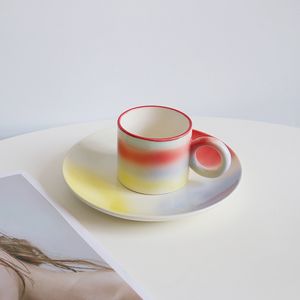 Koppar Saucers Korea Ins Gradient Mug Creative Hushåll Vatten kaffekeramisk kopp par kopp frukostmjölk koppar