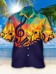 Mäns casual skjortor musik kubansk krage 3d tryckt mäns hawaiian sommarkläder korta ärmar mode lösa toppar tmen's