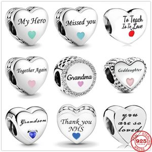 925 Sterling Silver Dangle Charm Grandma Goddaughter Grandson Beads Bead Fit Pandora Charms Bracelet DIY Jewelry Accessories