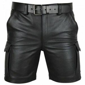 Thoshine marca verão homens couro shorts elástico outerwear curto calças masculinas moda pu faux 220401