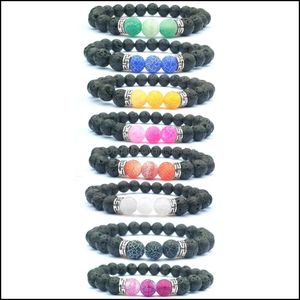 Charm Bracelets Jewelry Colorf Weathered 8Mm Chakras Black Lava Stone Beads Diy Essential Oil Diffuser Bracelet Dhxpl