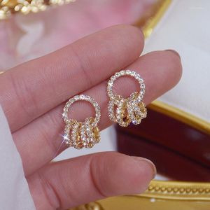 Stud Korean Fashion 925 Silver Naald sieraden Exquise Small Round Crystal 14K Real Gold Earrings Elegante dames Dagelijkse oorbellen stud OD