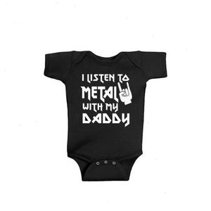 Metallische Strampler. großhandel-Ich höre Metal Rolgen mit meinem und Daddy Baby Bodysuit Cotton Säuglingskörper Kurzarm Jumpsuit Boy Girl Outfits