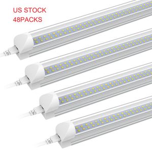 US Stock 4ft LED -rör T8 Integrerad 6000K Cold White 36W transparent täckning Dural Row Lights Högeffekt Länkbara lysdioder Ljus takgarage