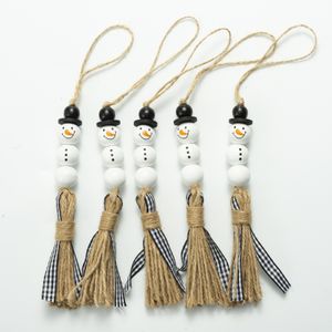 28cm White Snowman Wooden Bead Christmas Day Home decoration Beaded hemp rope tassel Beaded Pendant