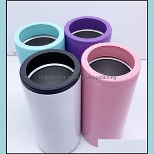 Tumblers Drinkware Kitchen Dining Bar Home Garden Sublimation Can Cooler Heat Transfer Slim Straight Insator Blank Double Wall rostfritt