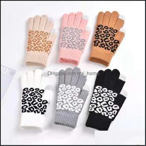 Kinder Fingerhandschuhe Fäustlinge Zubehör Baby Kinder Mutterschaft Winter Frauen Leopardendruck Warm Dick Gestrickt M Dhbkg