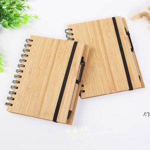 Novos Periódicos venda por atacado-New Wood Bamboo Capa Notebook Espiral Notepad com caneta folhas recicladas presentes de papel alinhados por viagens diário PAB14877