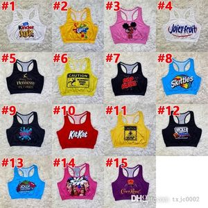 Kvinnor Yoga Sports Vest Fitness Outfits Sexiga underkläder andas mjuk svettvickande tecknad tryckta damtankar