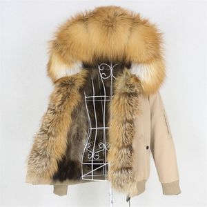 Wodoodporny bomber krótka kurtka zimowa Kobieta prawdziwa futrzana płaszcz naturalny futra odzież wierzchnia gruba ciepła odzież uliczna 201126