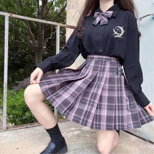 Clothing Sets Women Purple Black Gothic Pleated Plaid Skirt Summer High Waist Korea Harajuku Japanese Cute Sexy Mini A-line Skirts CosplayCl