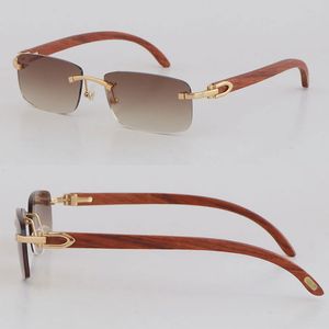 Neue Blue Wood Sonnenbrille für Frauen Modestil Metal Randless männlicher Frau weiblicher adumbral Mann Frau Rahmen Square Original Holz Sonnenbrillen Größe 54-18-140mmmm