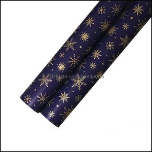 Gift Wrap Event Party Supplies Festive Home Garden Packing Paper Metallic Color Dark Blue Printing Gold Papers 73X51 Cm Christmas Tree Sno