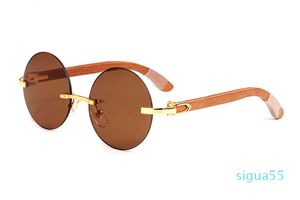 Großhandelholz Sonnenbrille für Männer Unisex Brille rund um Frauen Herren Mode-Rande-Sonnenbrille Silber Gold Metall Bambus Rahmen Brillen Brillen