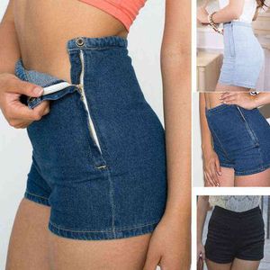 Moda coreana sexy mulheres magro cintura alta jeans denim bottoms quentes shorts curtos apertados um botão lateral shorts y220417