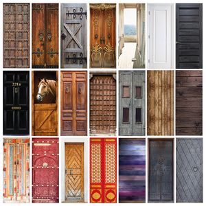 Self Adhesive 3D Door Stickers Waterproof for Bedroom Living Room Retro Wooden Wallpaper Home Decor Art Mural Poster 220716