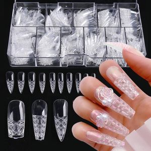 False unhas 500pcs/conjunto Fake Long Coffin esmalte acrílico Clear Reusable Pressione na capa completa Decorações de arte da ponta da ponta da tampa da tampa completa LY1989