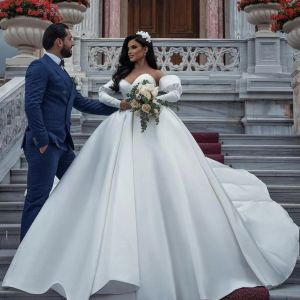 East African Middle New Arrival Gorgeous Simple A Line Wedding Dress Plus Size Sweetheart Satin Floor Length Bridal Gowns Custom Made Robe De Mariage