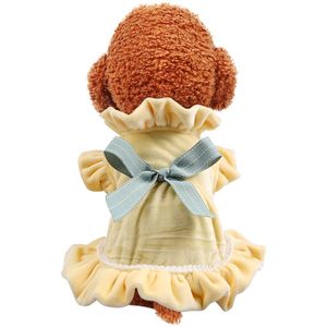 Dog Odzież Pet Cat Jesień I Zima Frilled Princess Temperament Yellow Bow Spódnica Teddy Costume