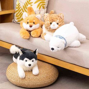 Simulation Stuffed Dog Cat Husky Shiba Inu Polar Bear Cuddle Cute Pets Fluffy Baby Dolls Birthday Gifts For Children J220704