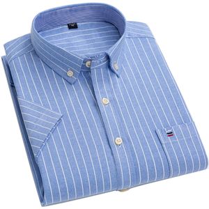 Aoliwen varumärke män oxford tyg stor storlek anti rynka avslappnad kort ärmskjortor för män 100% bomulls bekväm smal skjorta 220516